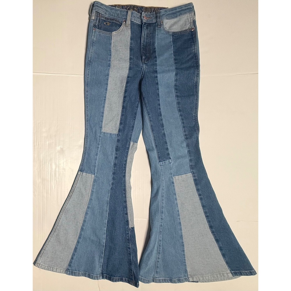 Wrangler Panelled Blue Patchwork Flare Jeans